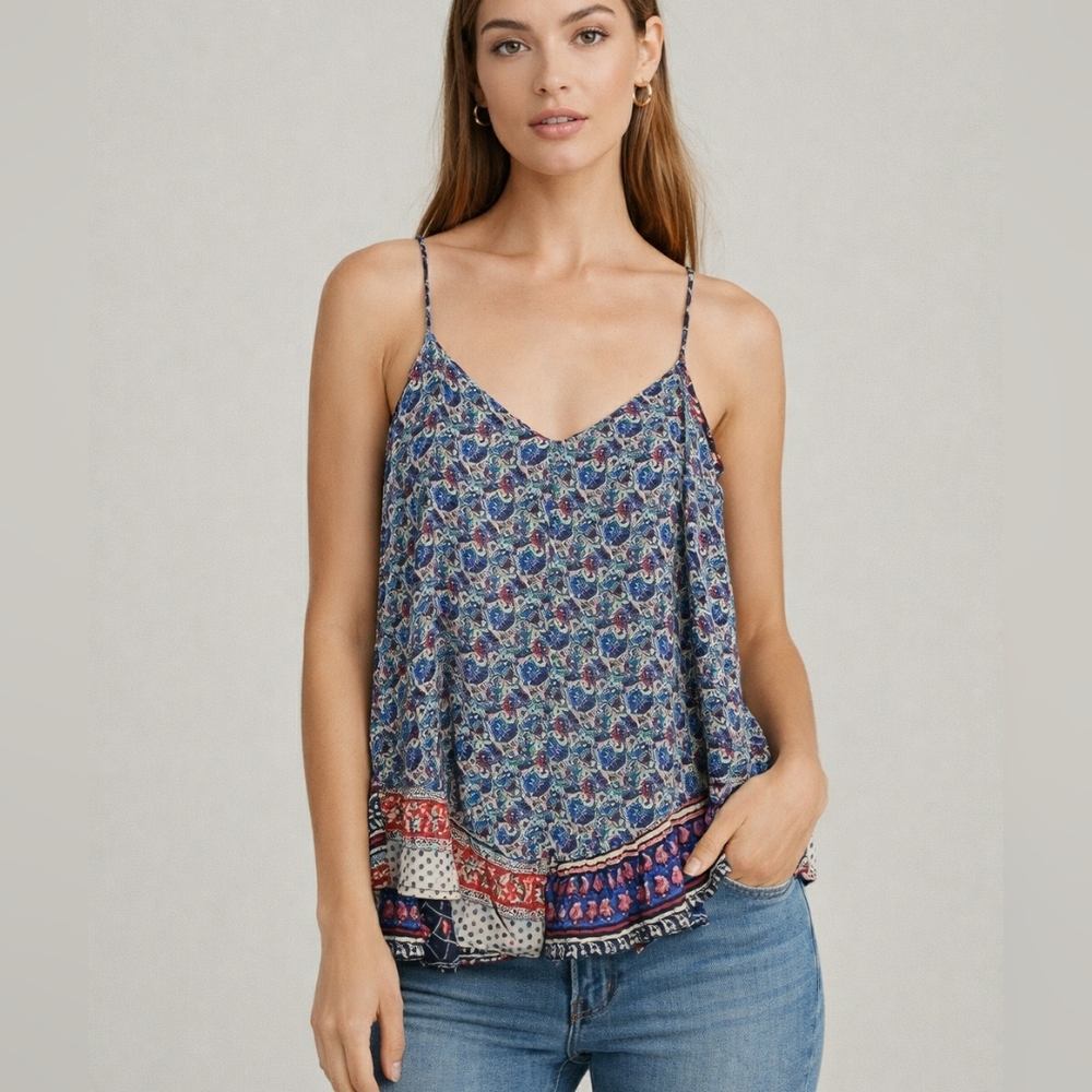 Zara Paisley Ruffle Tank Y2K Patchwork Flowy Indie Ren Faire Boho Festival SM S